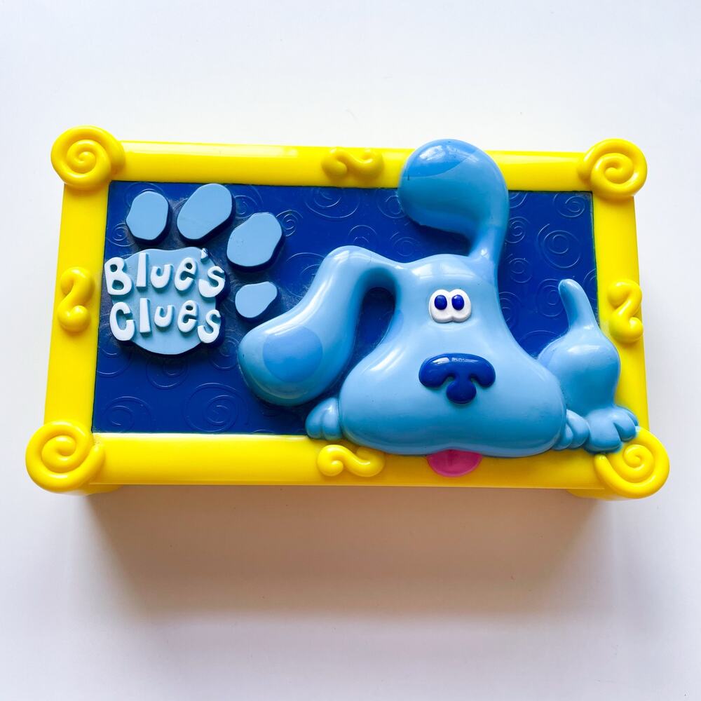 Vintage 1999 Blues Clues Crayon Pencil Storage Box Yellow and Blue Preschool